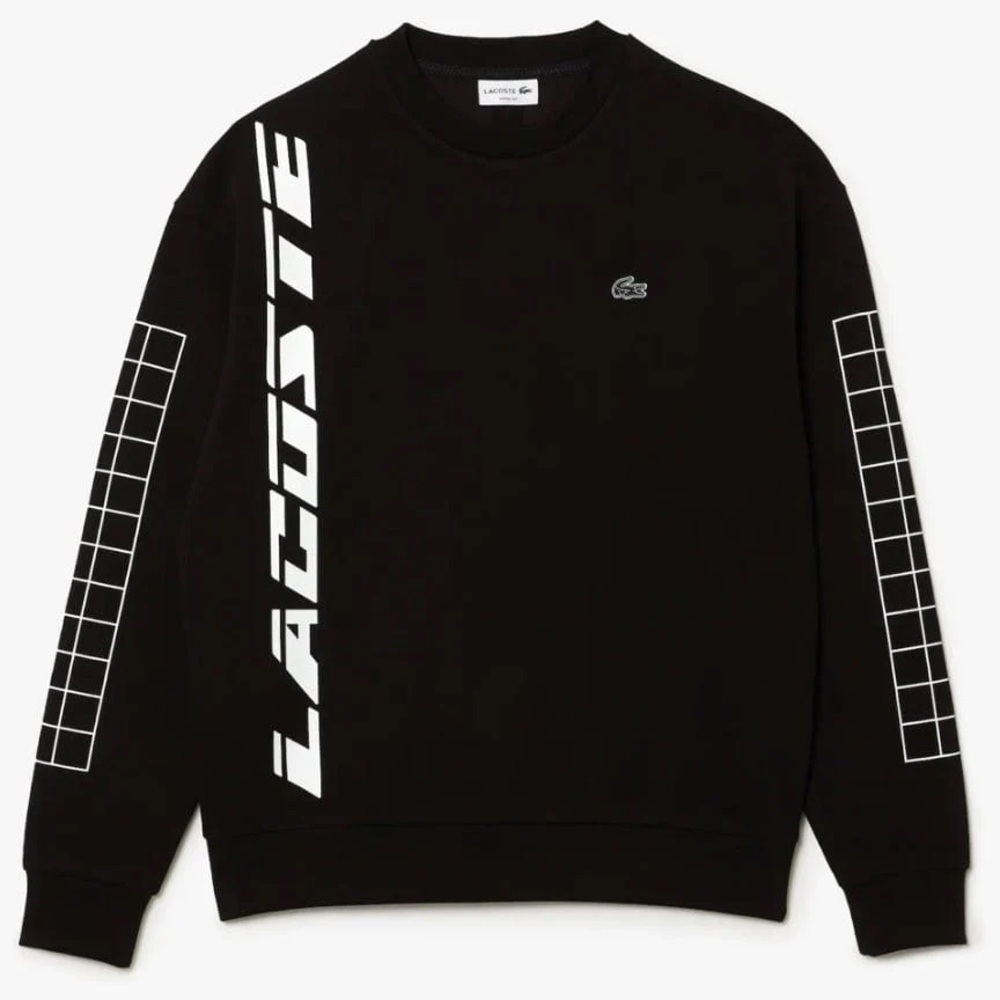 LACOSTE LOOSE FIT TWO-PLY PIQUE SWEATSHIRT (BLACK) Small